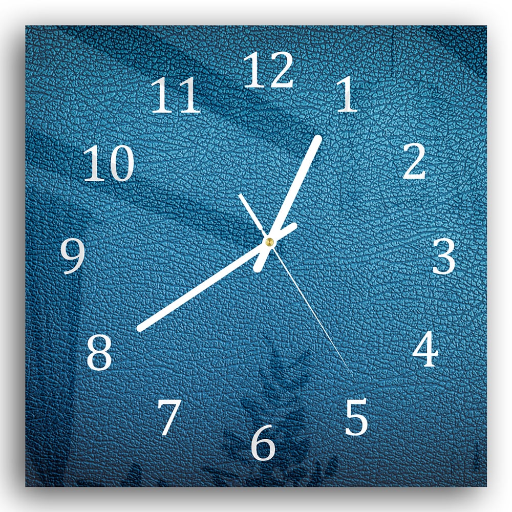 Wandklok 30x30 - Gehard Glas - Blauw Leer