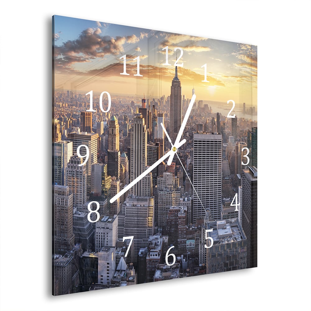 Wandklok 30x30 - Gehard Glas - Zonsondergang over New York City