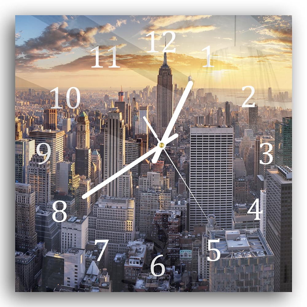 Wandklok 30x30 - Gehard Glas - Zonsondergang over New York City