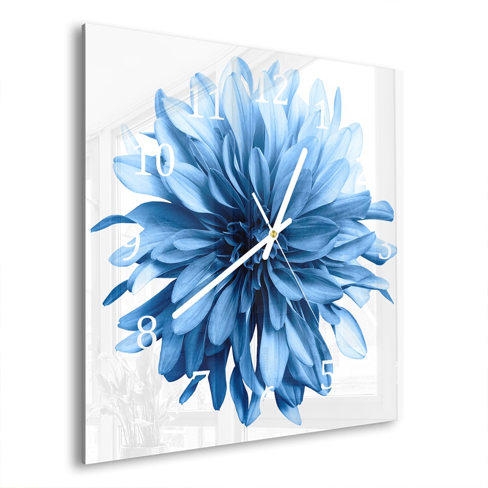 Wandklok 30x30 - Gehard Glas - Lichtblauwe Dahlia