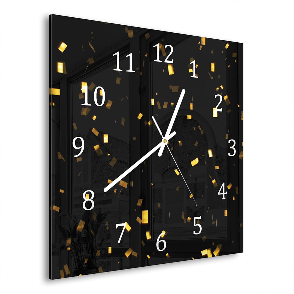 Wandklok Gouden Confetti 30x30 cm gehard glas