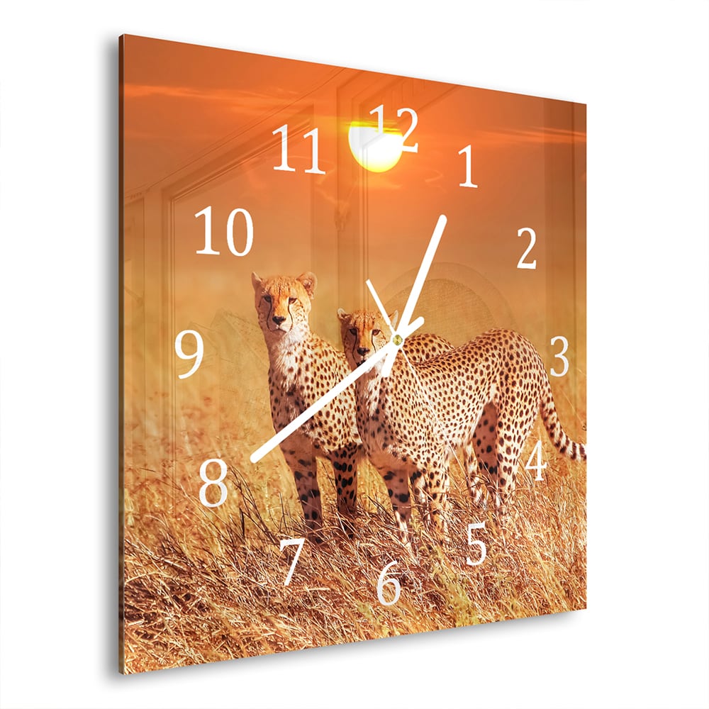 Wandklok 30x30 - Gehard Glas - Twee Cheetahs