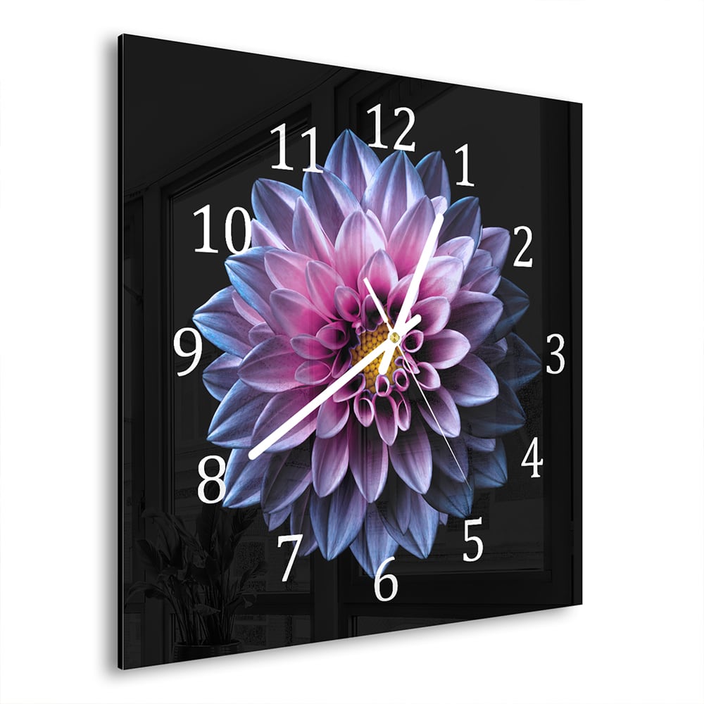 Wandklok 30x30 - Gehard Glas - Blauw/Roze Dahlia