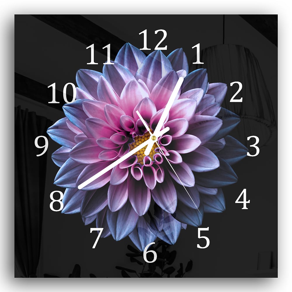 Wandklok 30x30 - Gehard Glas - Blauw/Roze Dahlia