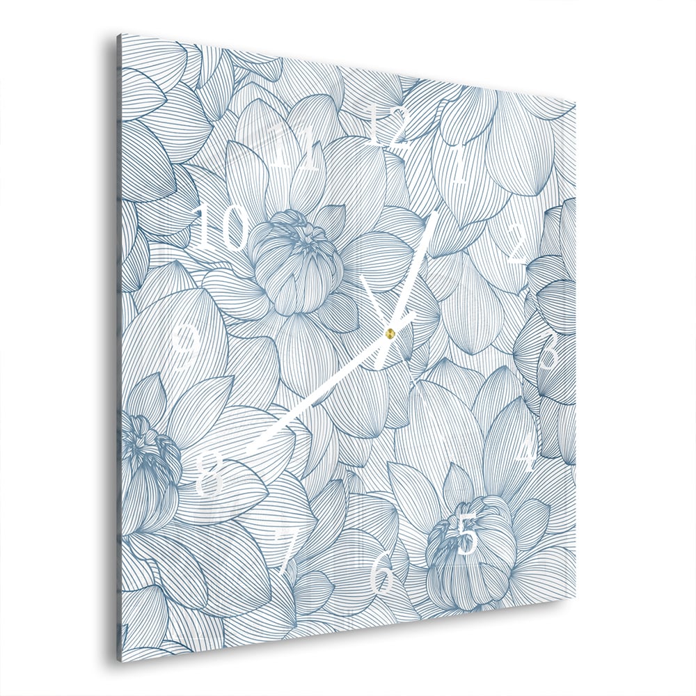 Wandklok 30x30 - Gehard Glas - Getekende Dahlia Bloemen