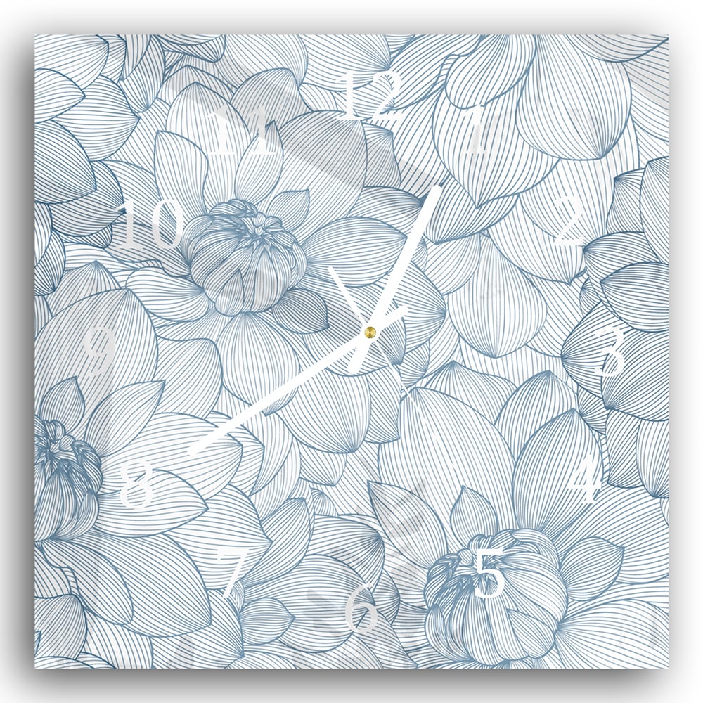 Wandklok 30x30 - Gehard Glas - Getekende Dahlia Bloemen