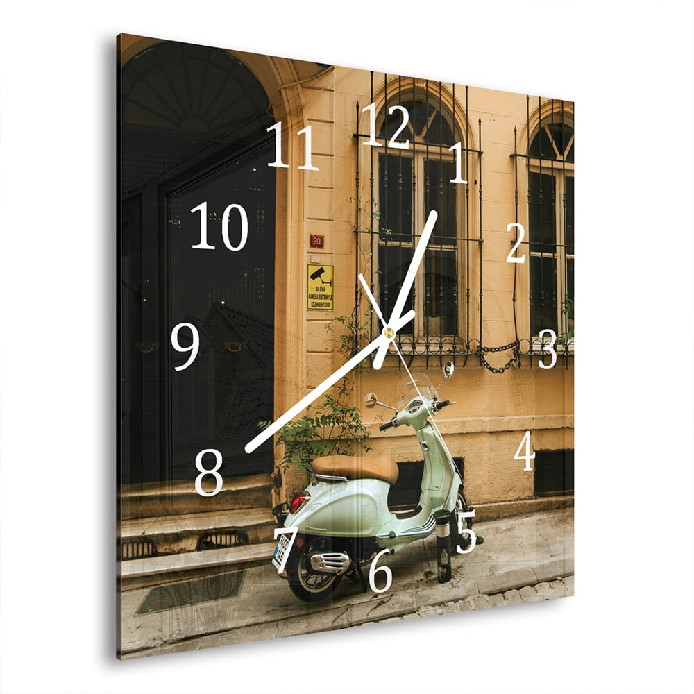 Wandklok Vespa Groen 30x30 cm gehard glas