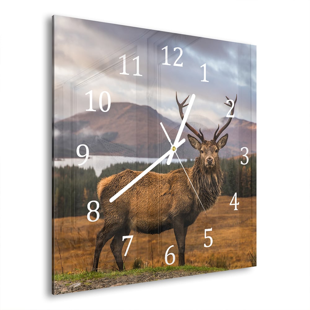 Wandklok 30x30 - Gehard Glas - Wild Schots Hert