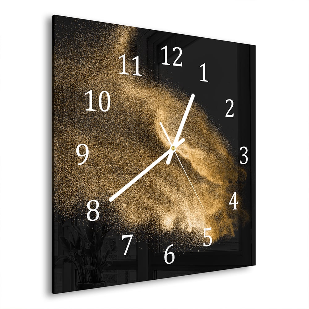 Wandklok Gouden Zandexplosie 30x30 cm gehard glas