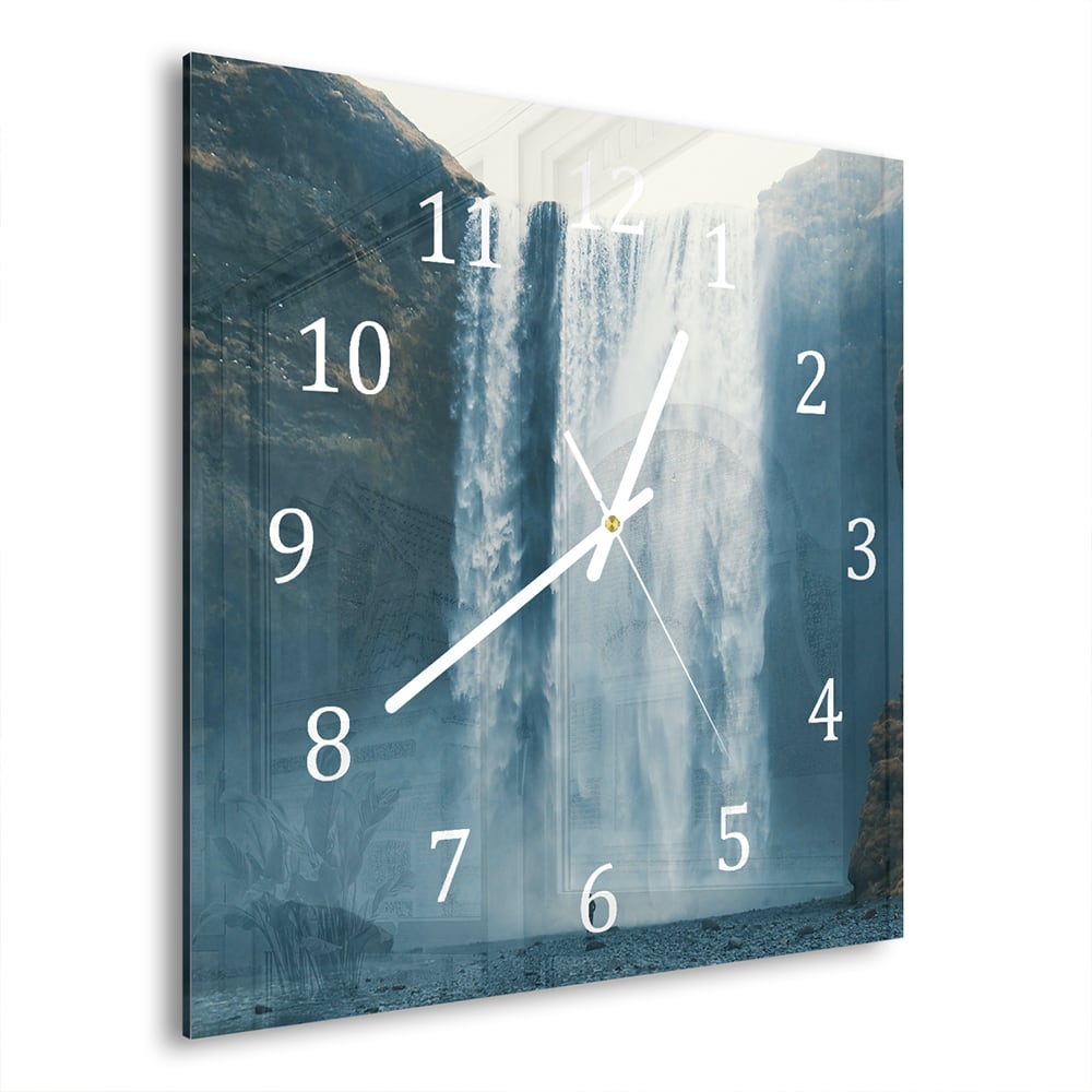 Wandklok 30x30 - Gehard Glas - Waterval bij Skogafoss