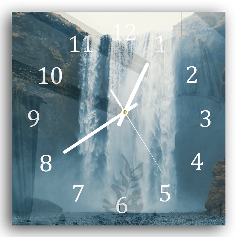 Wandklok 30x30 - Gehard Glas - Waterval bij Skogafoss