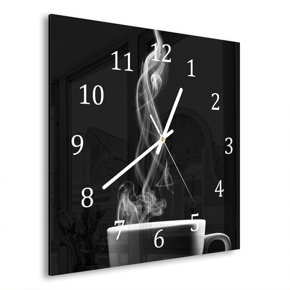 Wandklok 30x30 - Gehard Glas - Koffie met Stoom