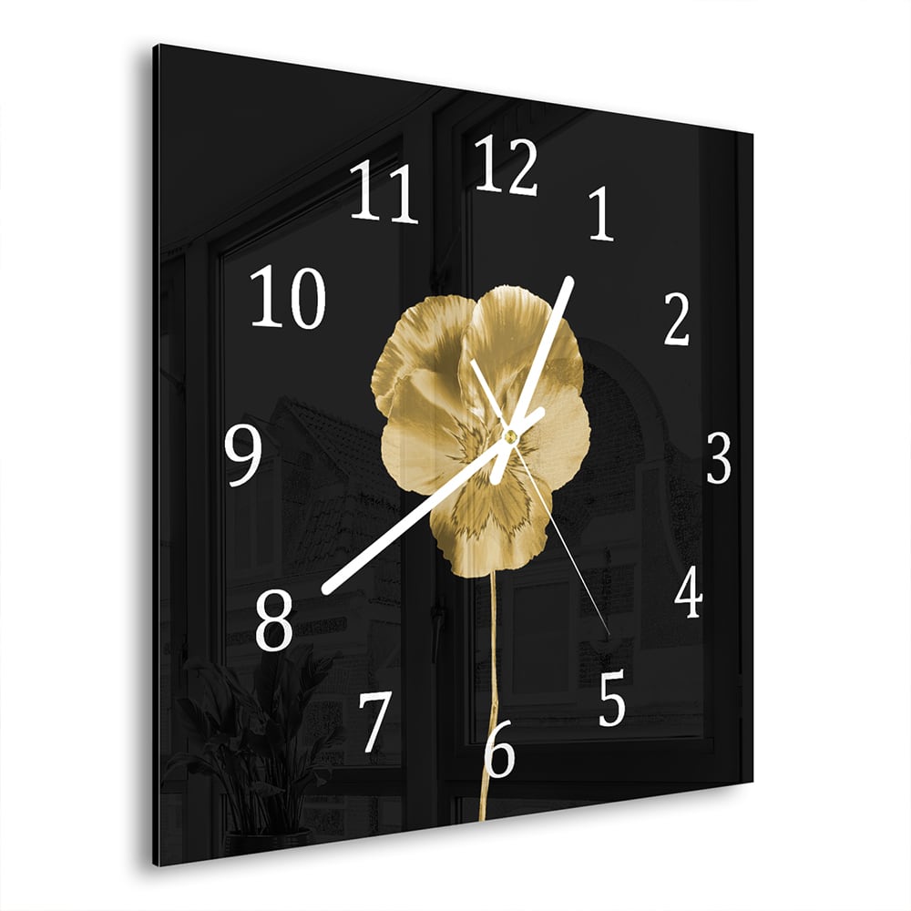 Wandklok Gouden Viooltje 30x30 cm gehard glas