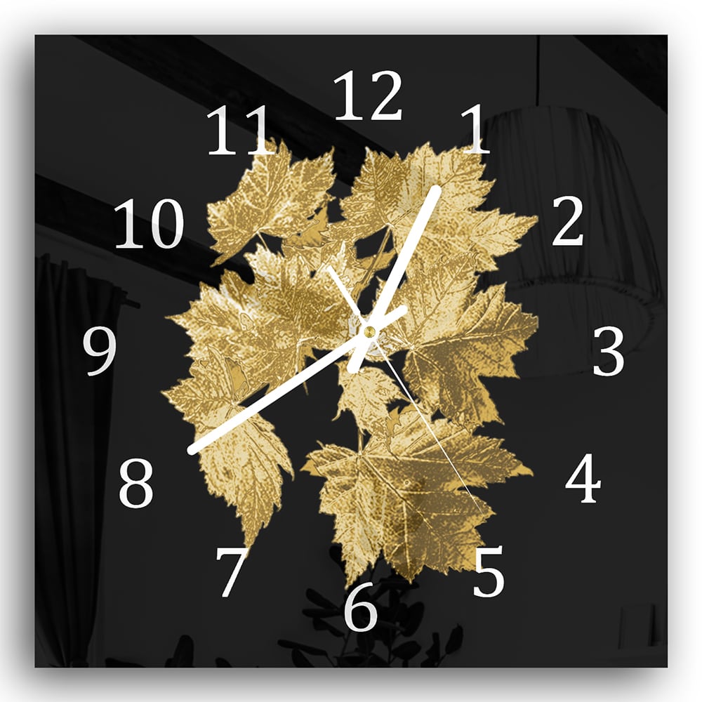 Wandklok 30x30 - Gehard Glas - Gouden Bladeren Patroon