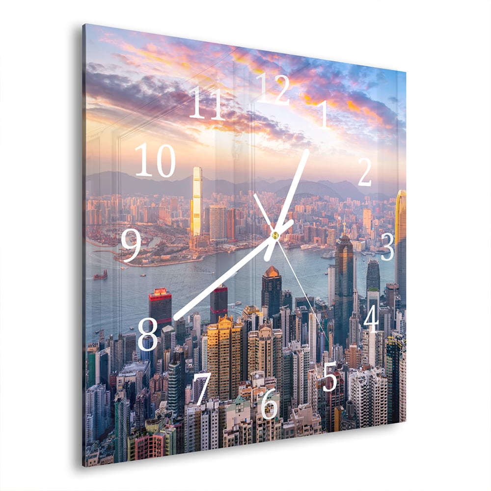 Wandklok 30x30 - Gehard Glas - Hong Kong Skyline