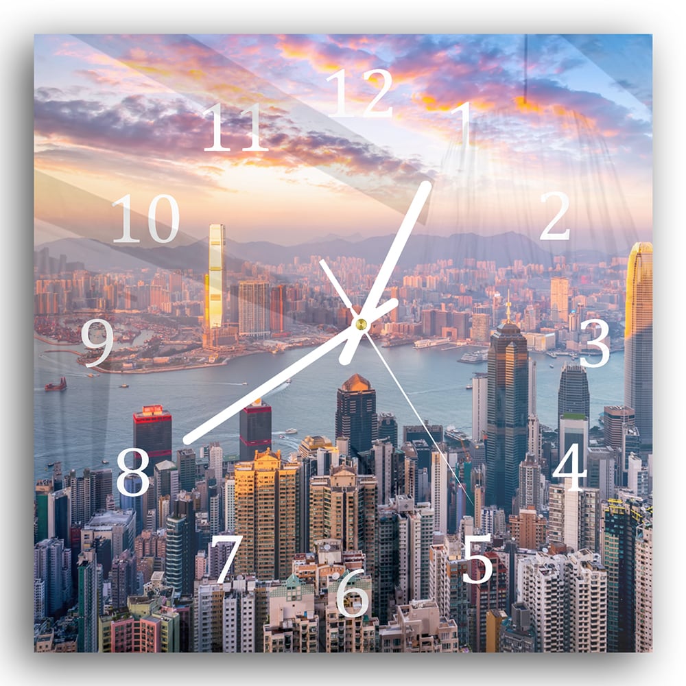 Wandklok 30x30 - Gehard Glas - Hong Kong Skyline