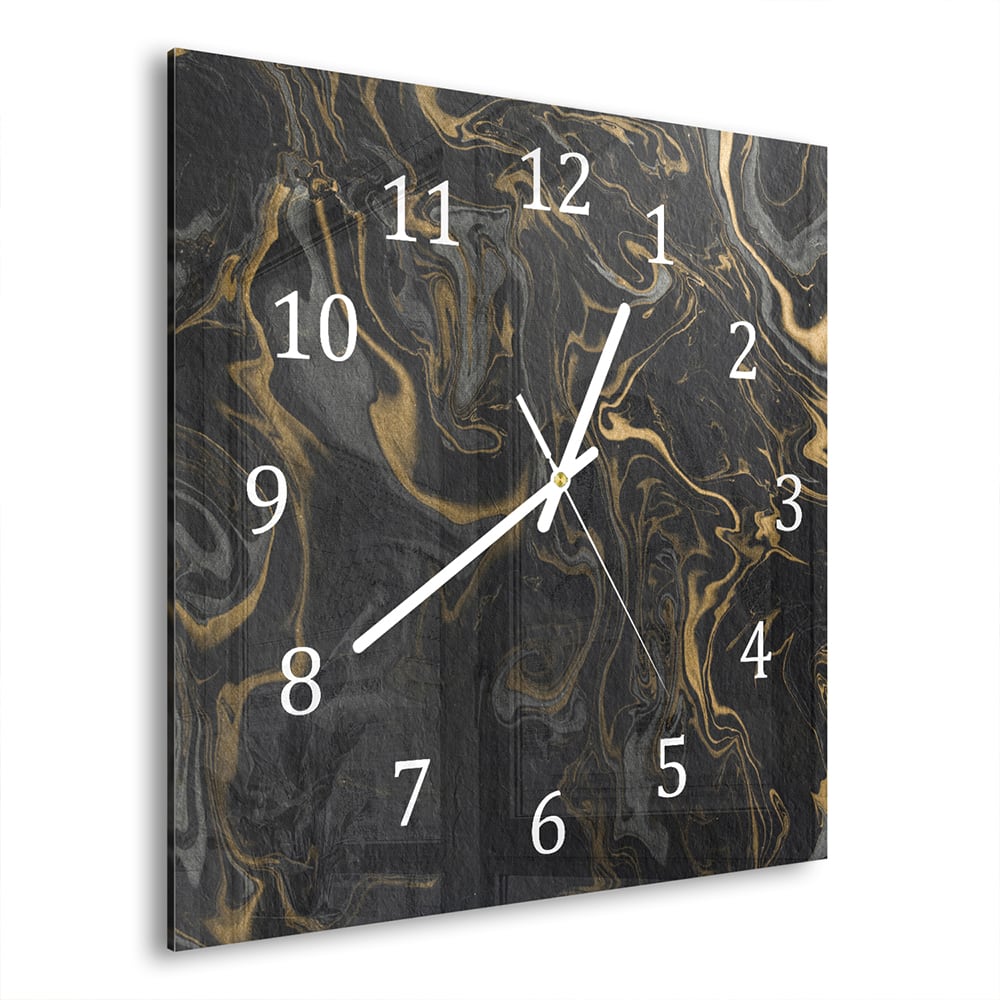 Wandklok Zwart-Goud Marmerpatroon 30x30 cm gehard glas