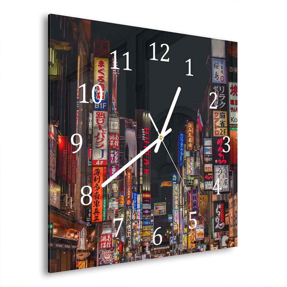 Wandklok 30x30 - Gehard Glas - Kabukicho Shinjuku Neonlichten