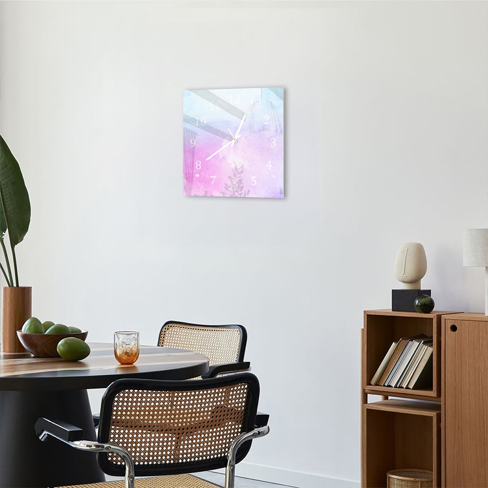 Wandklok 30x30 - Gehard Glas - Roze-Blauwe Waterverf