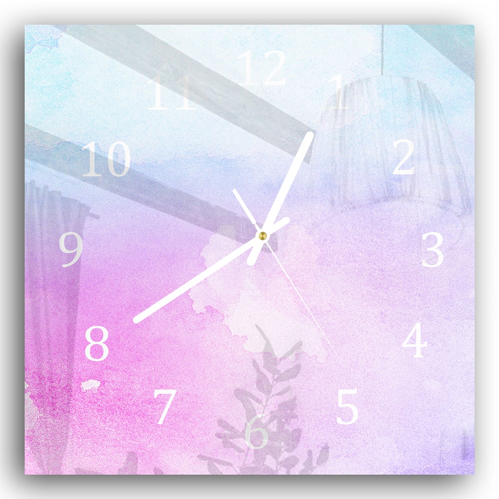 Wandklok 30x30 - Gehard Glas - Roze-Blauwe Waterverf