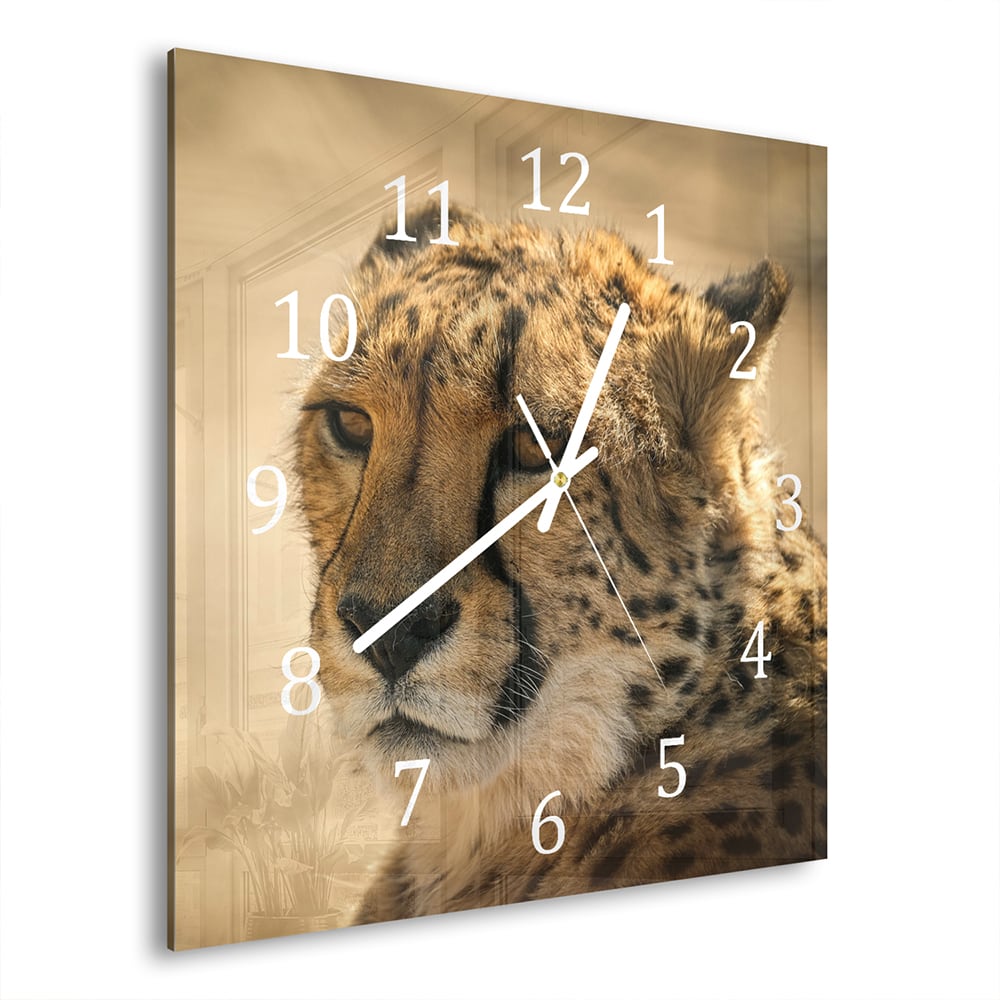 Wandklok 30x30 - Gehard Glas - Cheetah Close-up