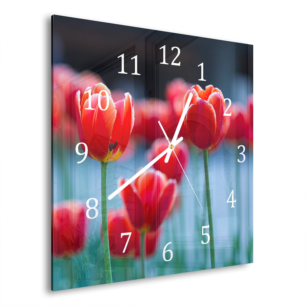 Wandklok 30x30 - Gehard Glas - Rode Tulpen