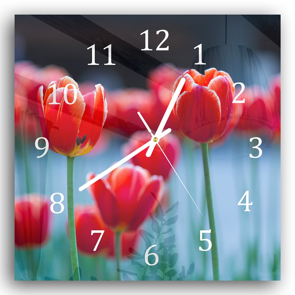 Wandklok 30x30 - Gehard Glas - Rode Tulpen