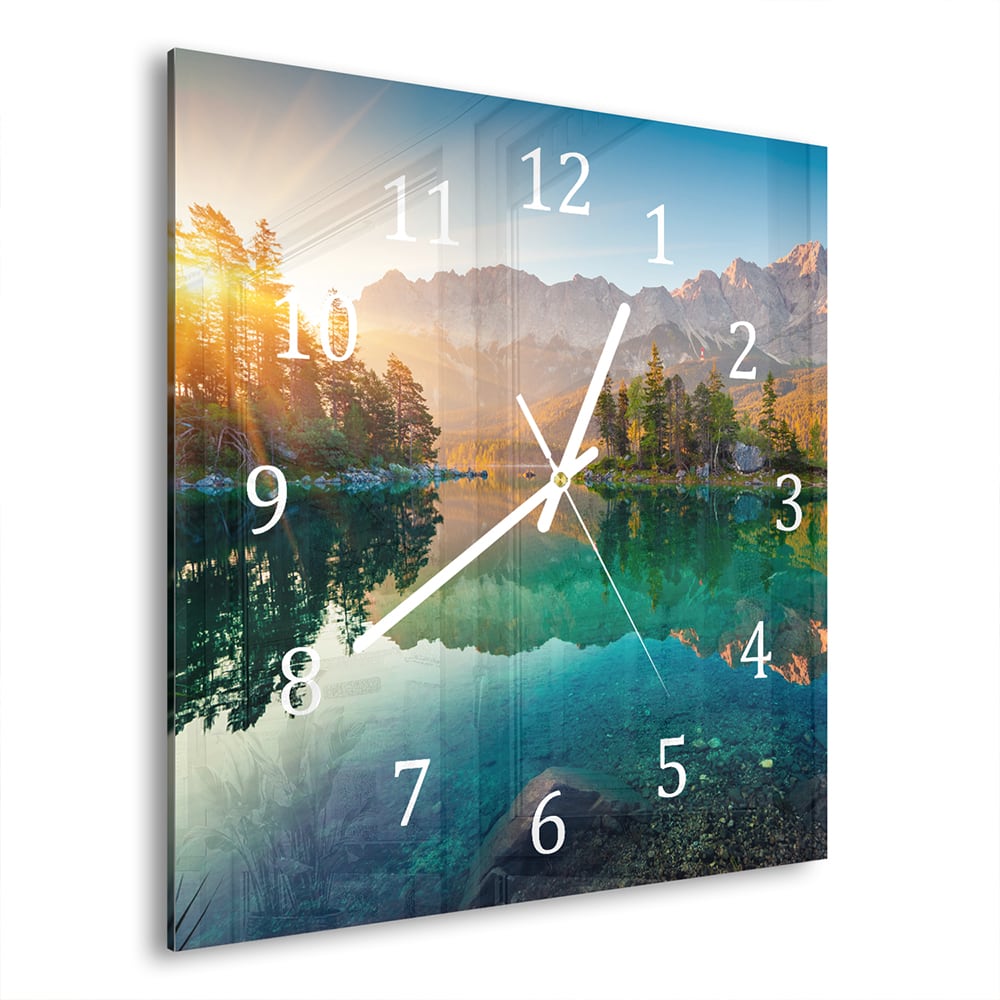 Wandklok 30x30 - Gehard Glas - Zonsopgang bij Eibsee Meer