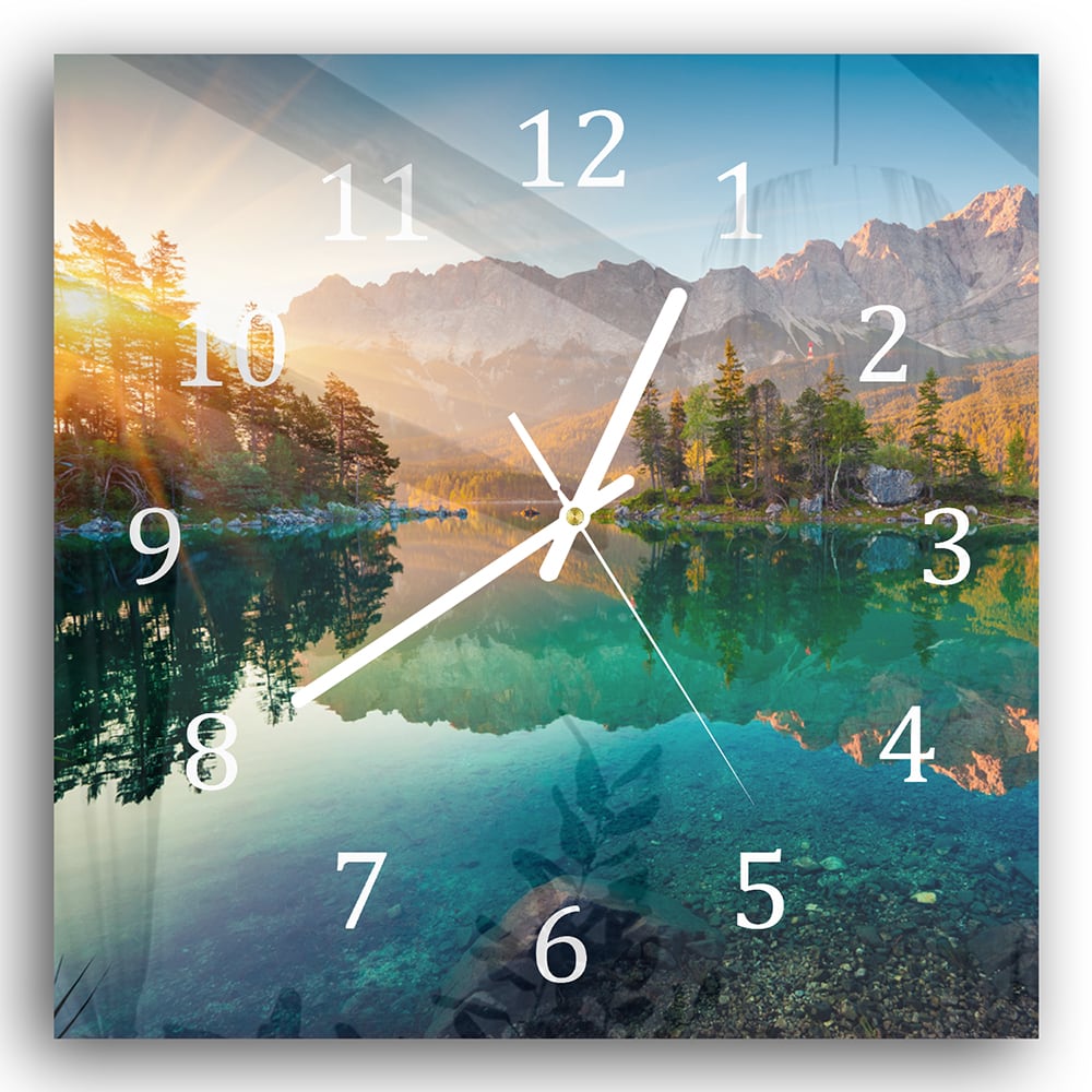 Wandklok 30x30 - Gehard Glas - Zonsopgang bij Eibsee Meer