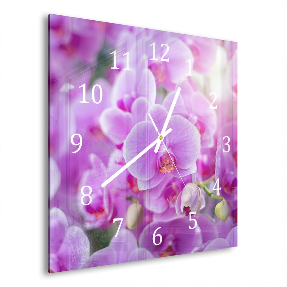 Wandklok 30x30 - Gehard Glas - Stralende Orchideeën