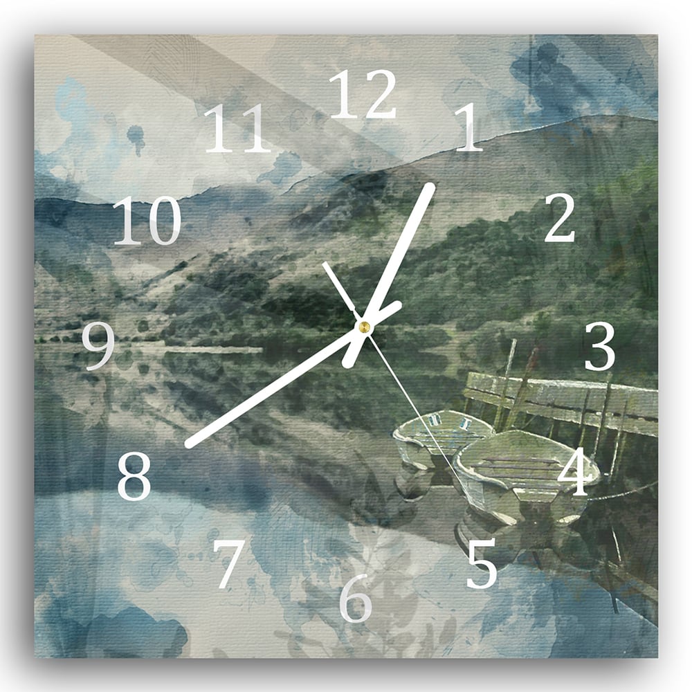 Wandklok 30x30 - Gehard Glas - Waterverf Schilderij Bergmeer