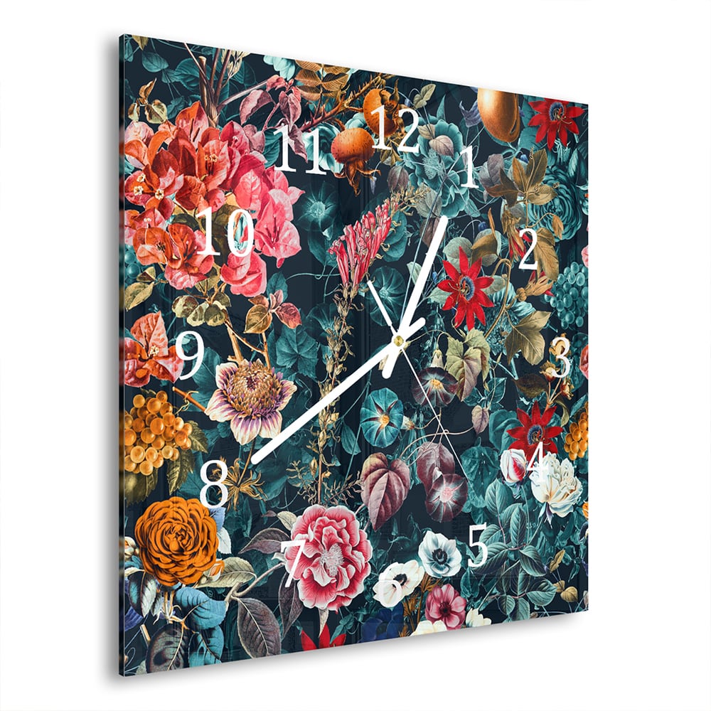 Wandklok 30x30 - Gehard Glas - Bloemenpatroon