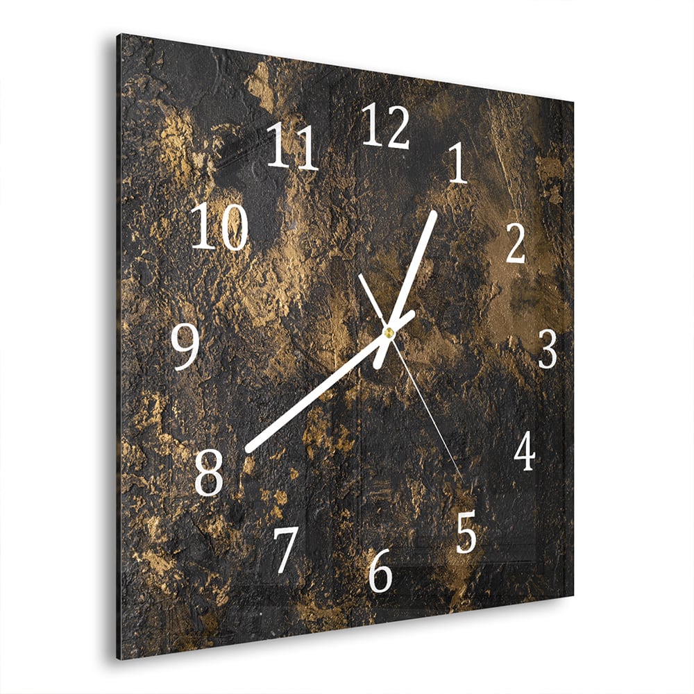 Wandklok 30x30 - Gehard Glas - Black-Gold Textuur