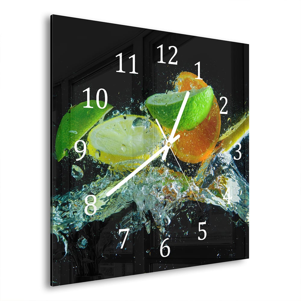 Wandklok 30x30 - Gehard Glas - Citrus Splash