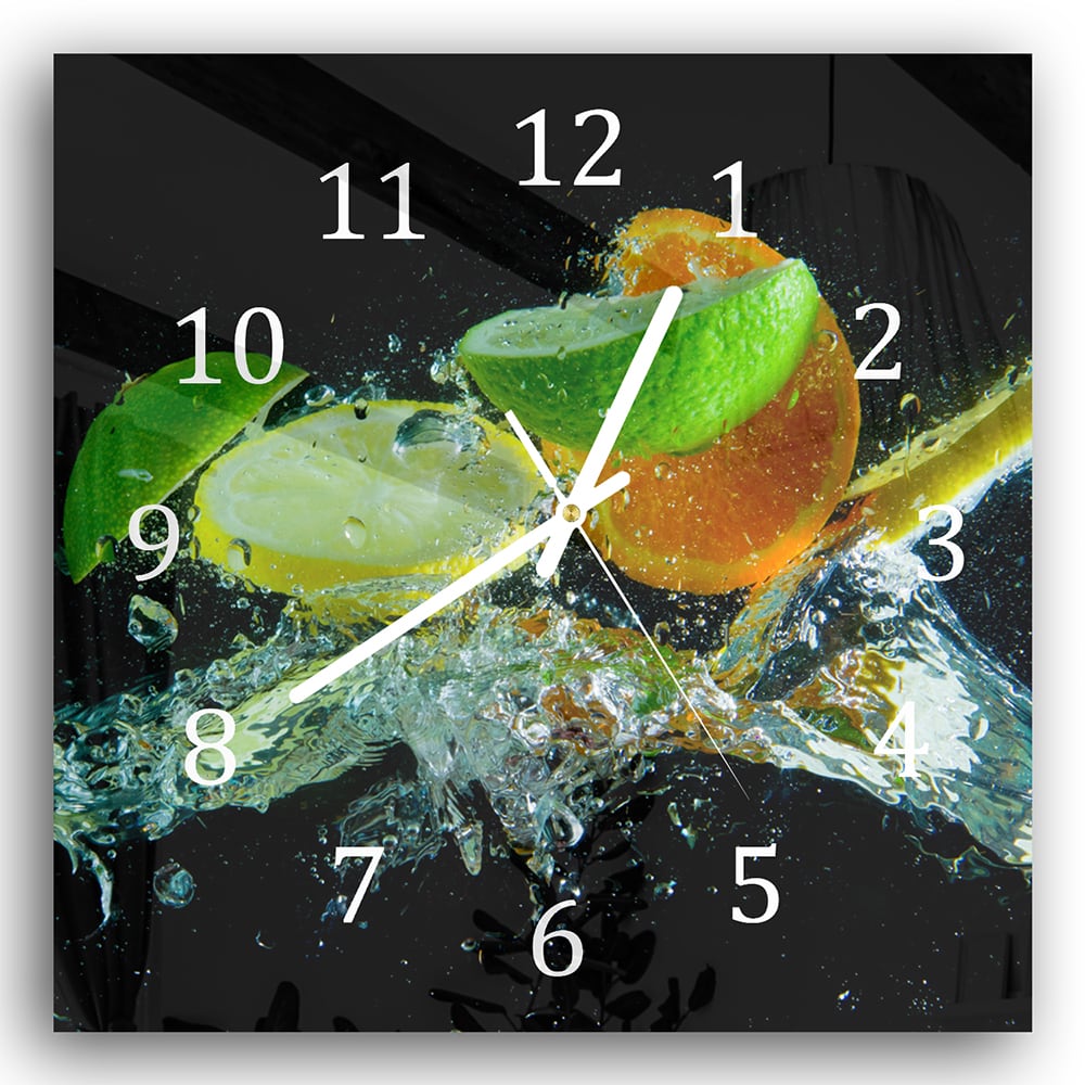 Wandklok 30x30 - Gehard Glas - Citrus Splash