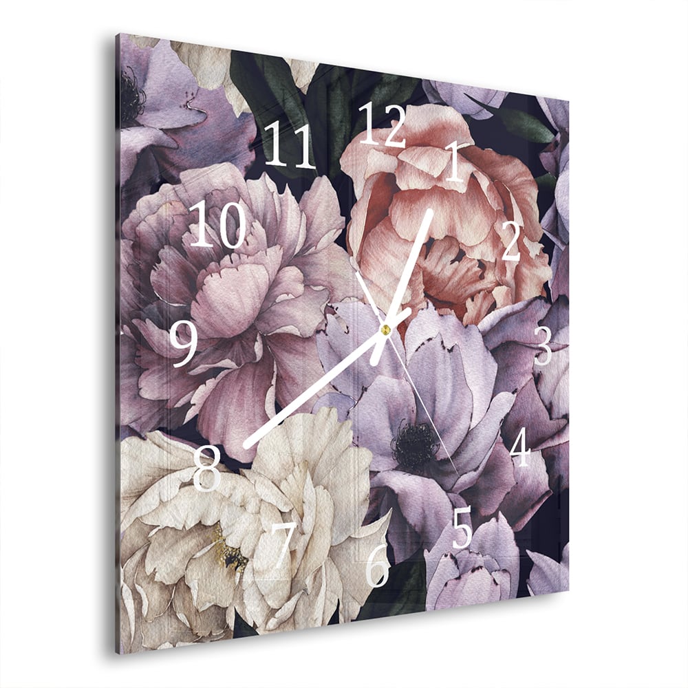 Wandklok Bloemen Patroon van Waterverf 30x30 cm gehard glas