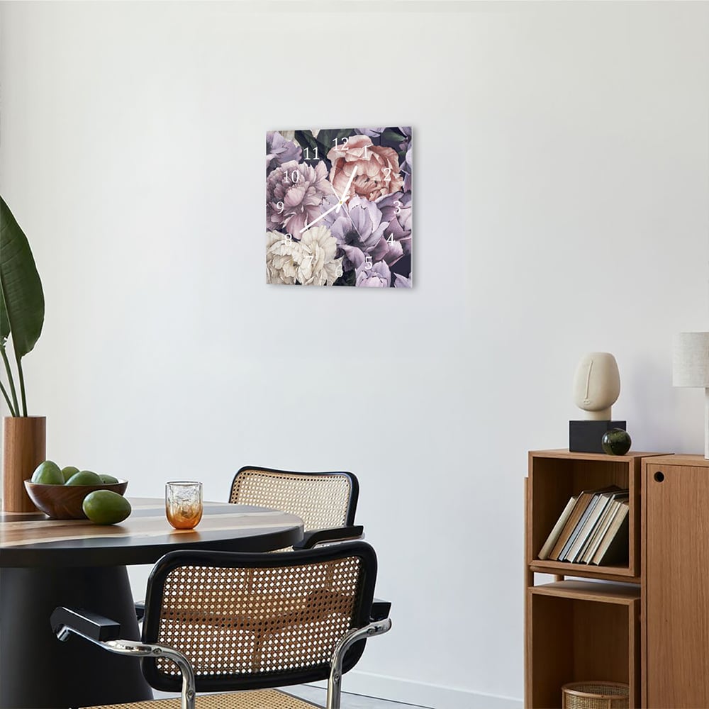 Wandklok 30x30 - Gehard Glas - Bloemen Patroon van Waterverf