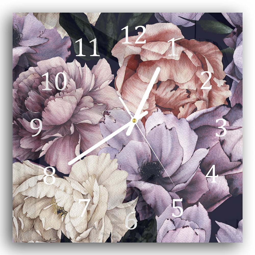 Wandklok 30x30 - Gehard Glas - Bloemen Patroon van Waterverf