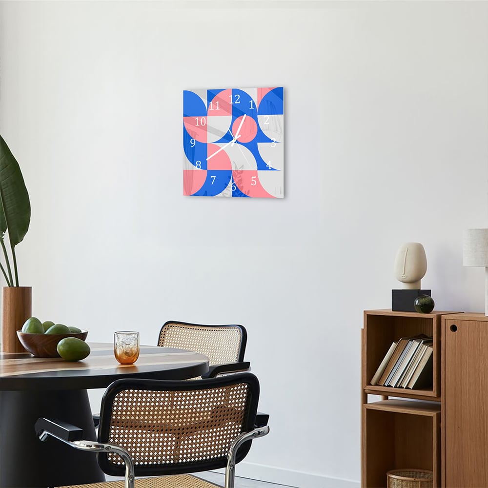 Wandklok 30x30 - Gehard Glas - Blauw/Oranje Abstract Kunstwerk