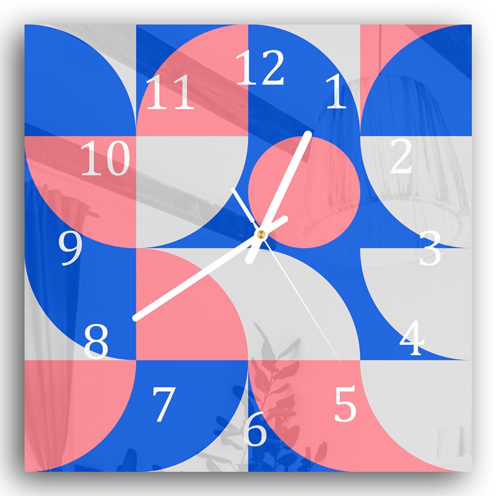 Wandklok 30x30 - Gehard Glas - Blauw/Oranje Abstract Kunstwerk