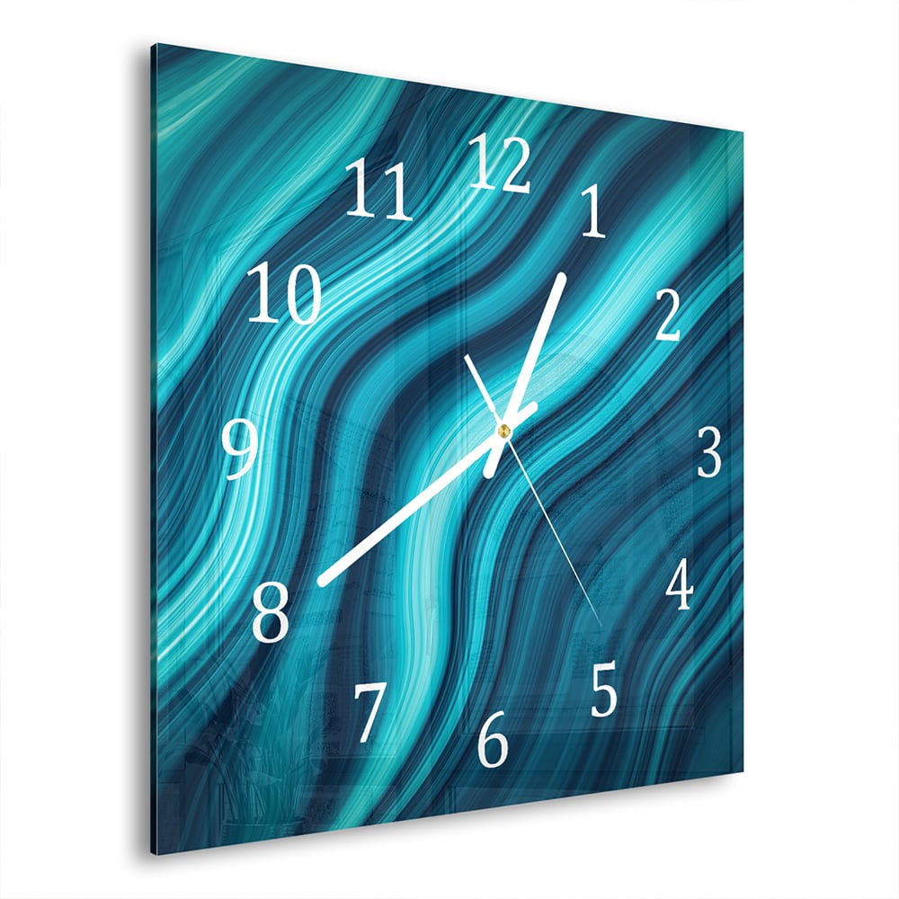 Wandklok Blauwe Marmer Inkt Textuur 30x30 cm gehard glas