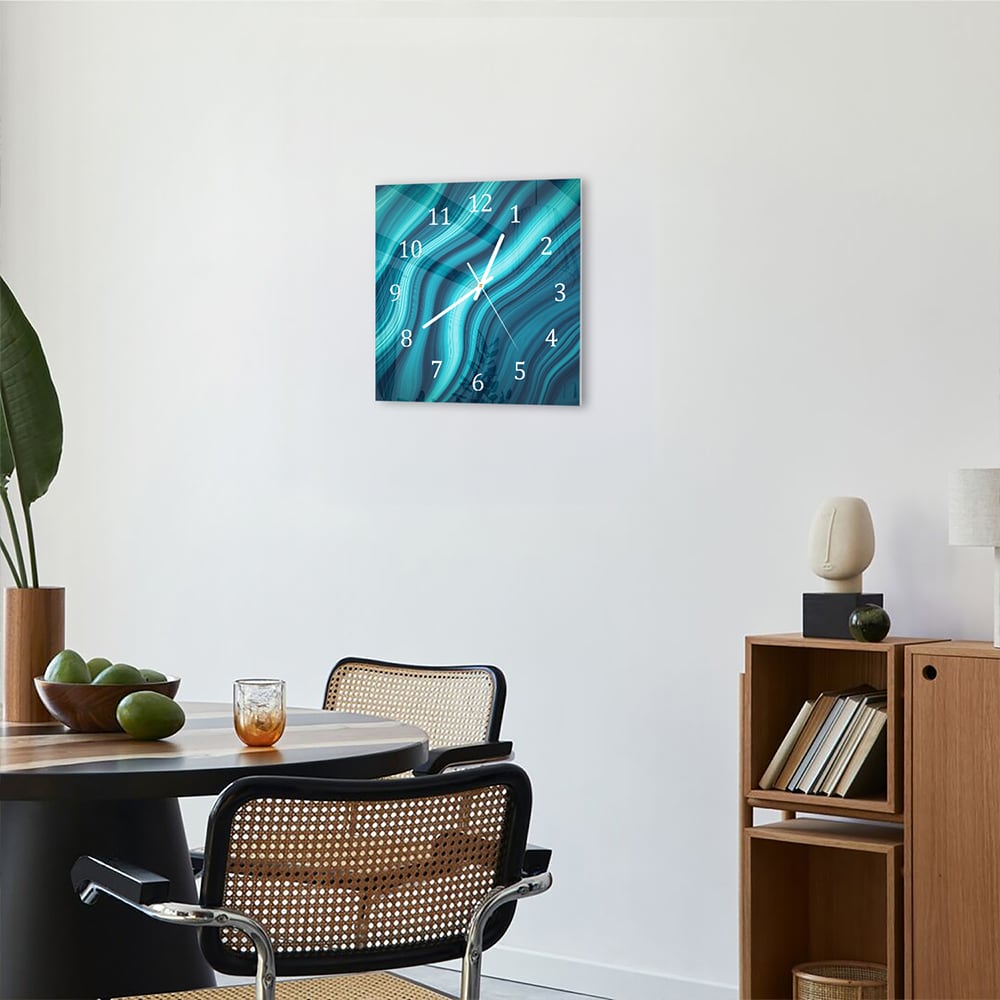 Wandklok 30x30 - Gehard Glas - Blauwe Marmer Inkt Textuur
