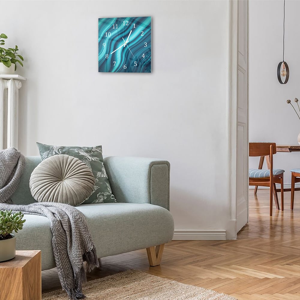 Wandklok 30x30 - Gehard Glas - Blauwe Marmer Inkt Textuur