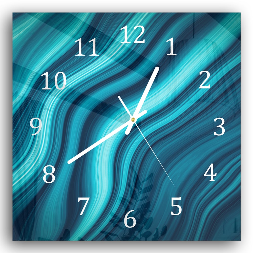 Wandklok 30x30 - Gehard Glas - Blauwe Marmer Inkt Textuur