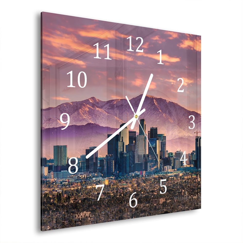 Wandklok 30x30 - Gehard Glas - Los Angeles Skyline bij Zonsondergang