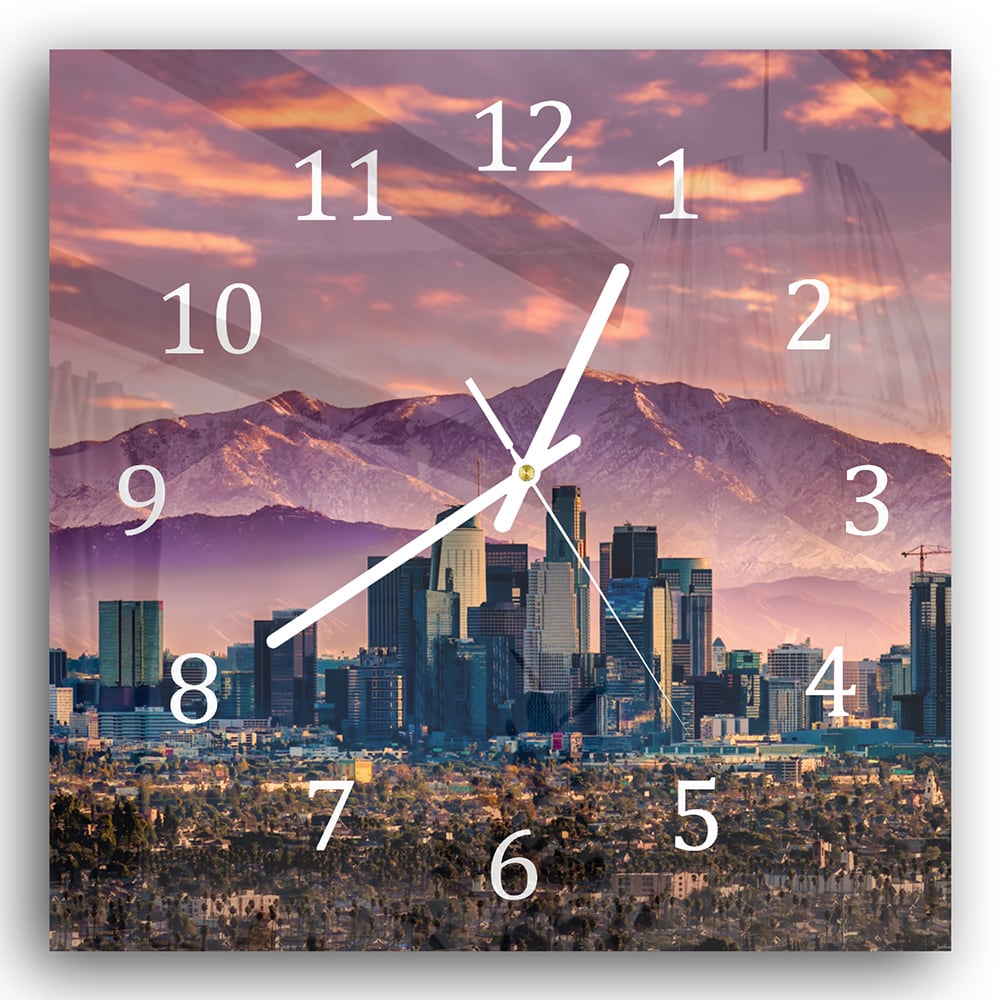 Wandklok 30x30 - Gehard Glas - Los Angeles Skyline bij Zonsondergang