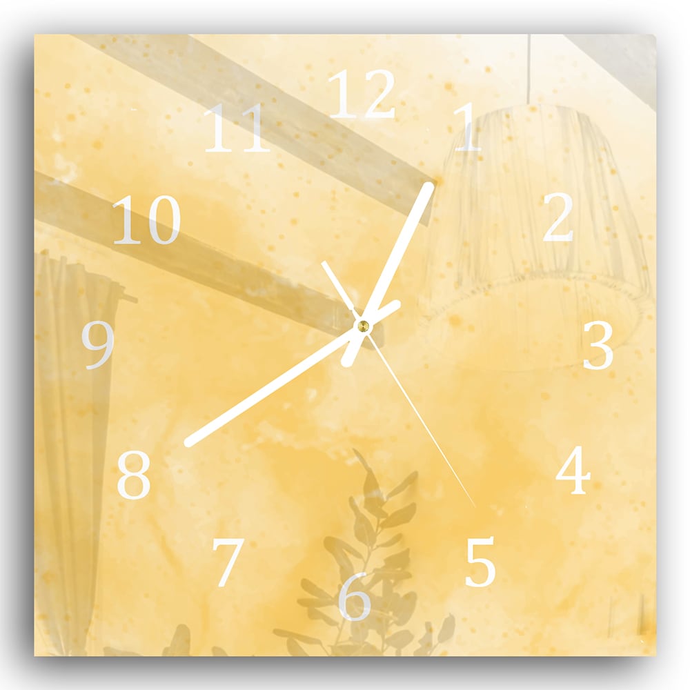 Wandklok 30x30 - Gehard Glas - Gele Waterverf