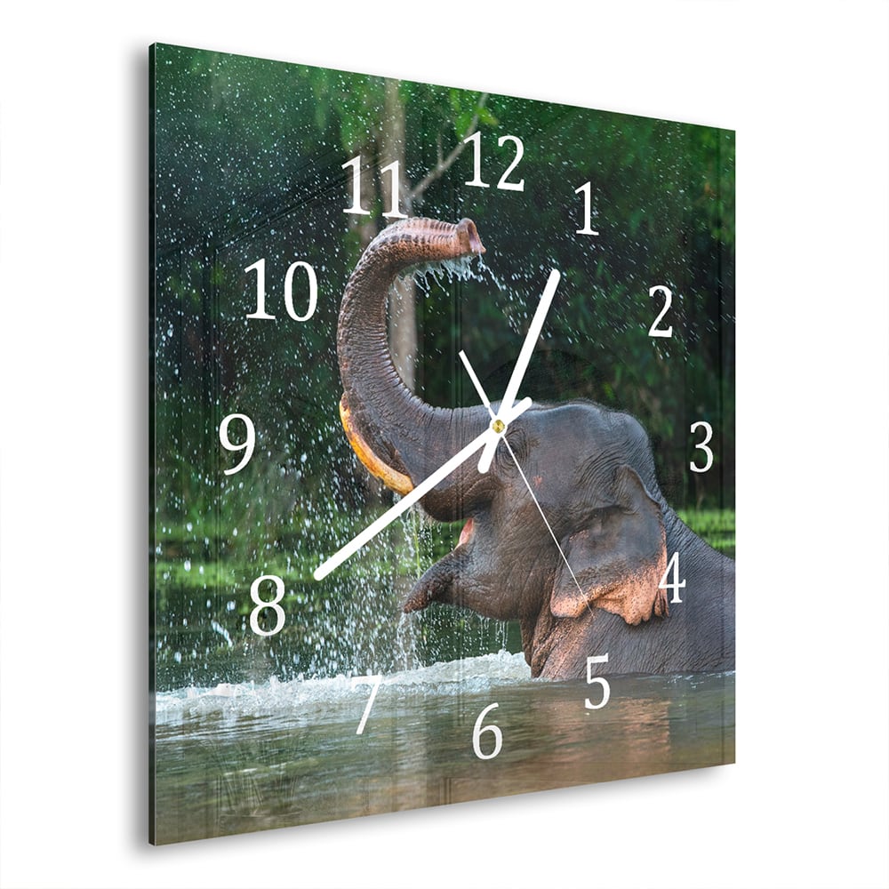 Wandklok 30x30 - Gehard Glas - Badende Olifant