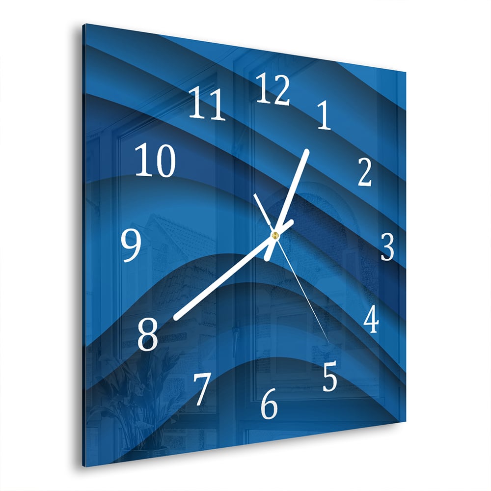 Wandklok Donkerblauwe Papier Golven 30x30 cm gehard glas