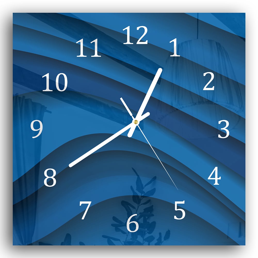 Wandklok 30x30 - Gehard Glas - Donkerblauwe Papier Golven